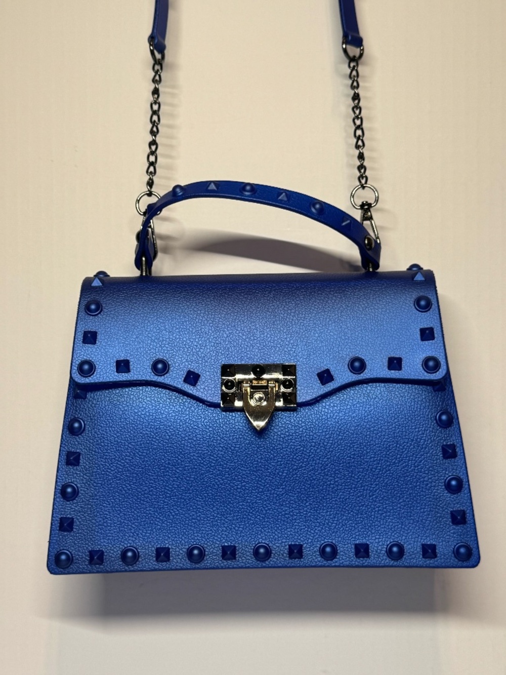 Royal Blue Studded Top Handle Crossbody Satchel Purse Structured Handbag